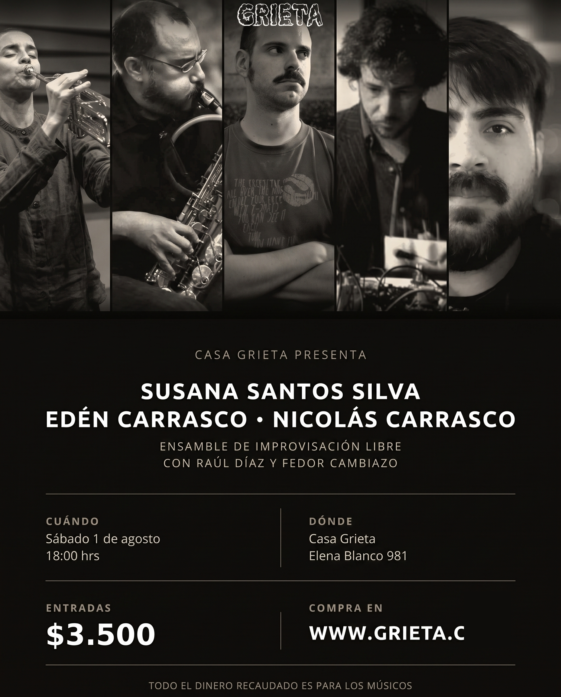 Nueva Fecha Casa Grieta: Susana Santos Silva (Portugal) + Edén Carrasco + Nicolás Carrasco + Raúl Díaz + Fedor Cambiazo