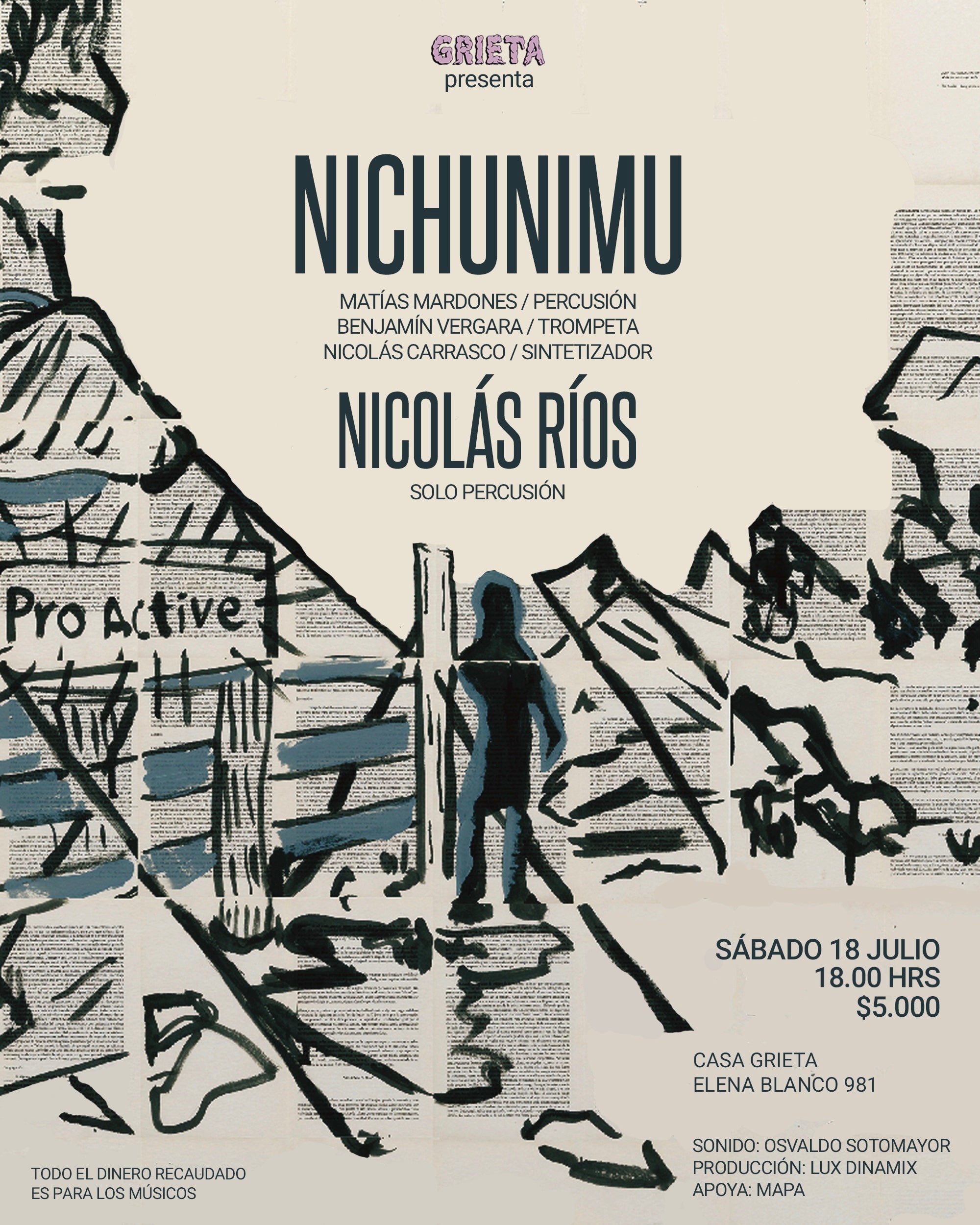 NICHUNIMU + NICOLÁS RÍOS: NUEVA FECHA EN CASA GRIETA (SÁBADO 18 DE JULIO)