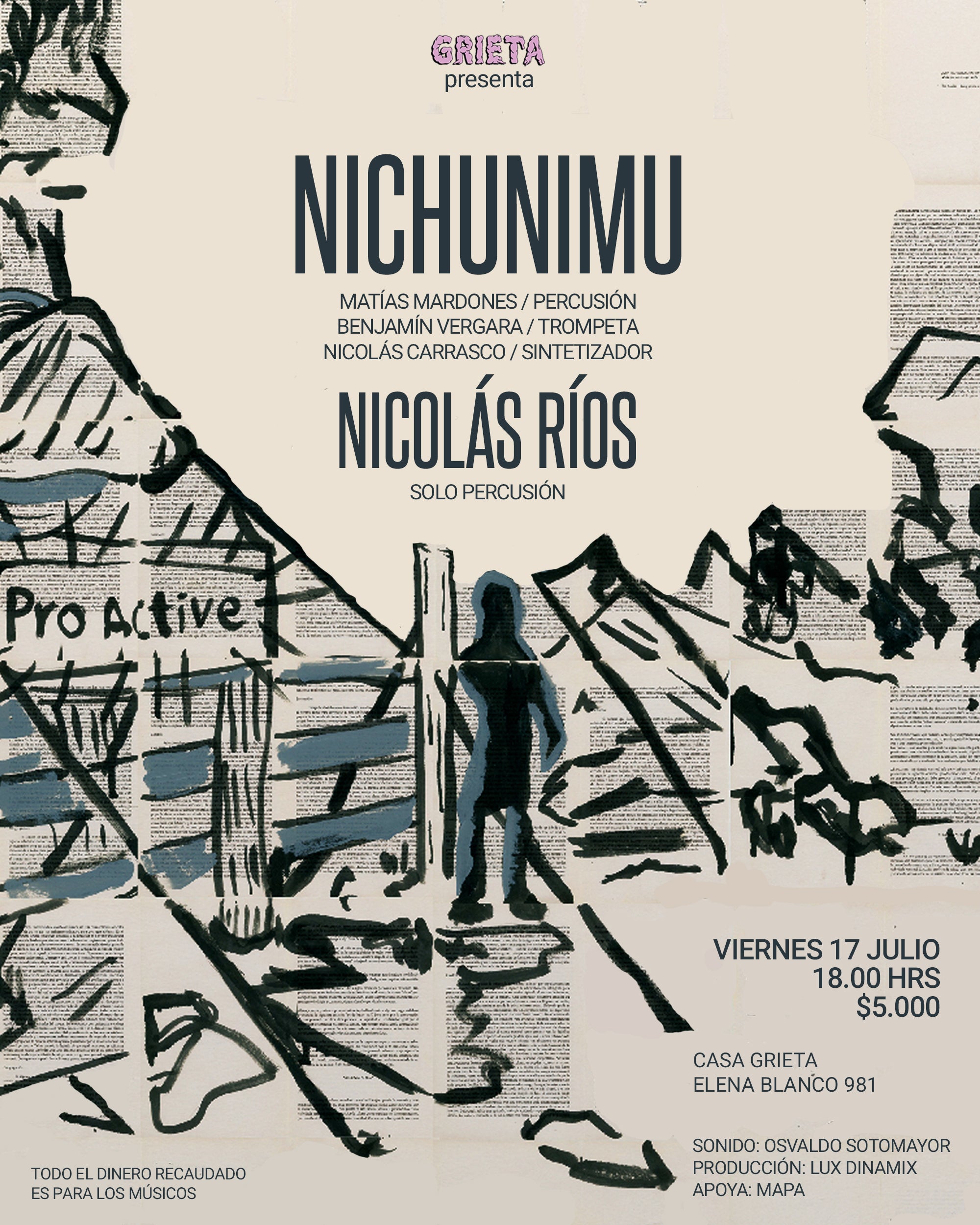 NICHUNIMU + NICOLÁS RÍOS: NUEVA FECHA EN CASA GRIETA (VIERNES 17 DE JULIO)